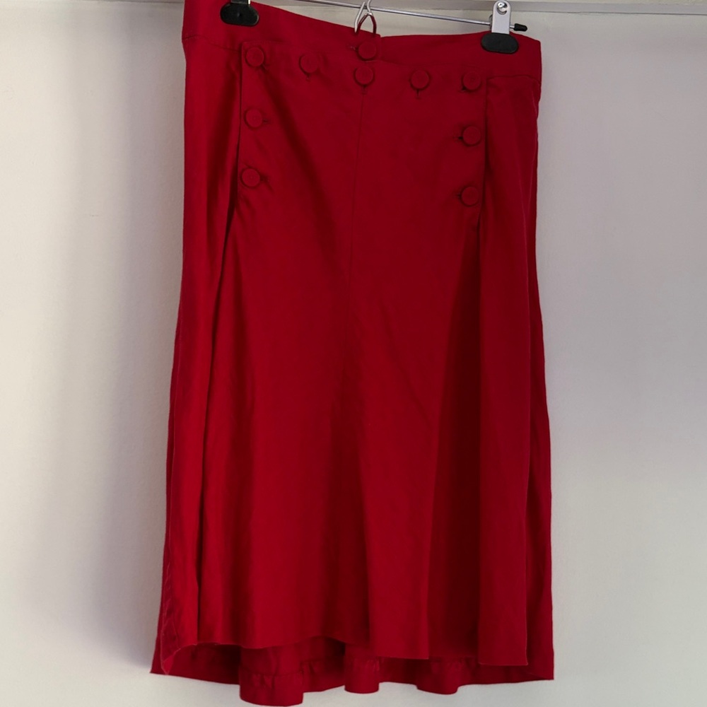 J. Crew Red Linen Button-Accent Sailor Midi Skirt